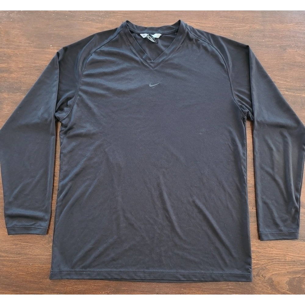 Vintage Y2K Nike Center Swoosh Long Sleeve Shirt Black Mens Large Silver Tag
